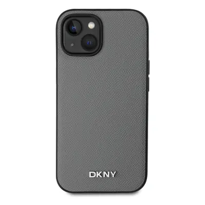 Zadní kryt DKNY PU Leather Silver Metal Logo Magsafe pro Apple iPhone 13, šedá