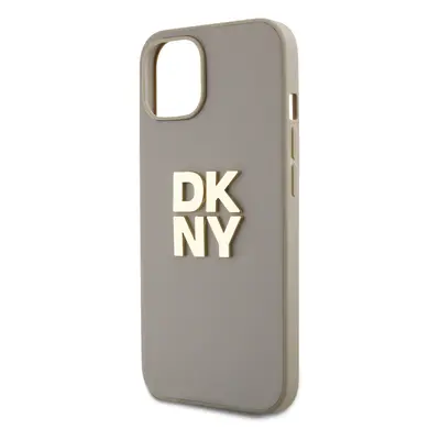 Zaní kryt DKNY PU Leather Stack Logo Wrist Strap pro Apple iPhone 14, béžová