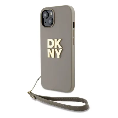 Zaní kryt DKNY PU Leather Stack Logo Wrist Strap pro Apple iPhone 13, béžová