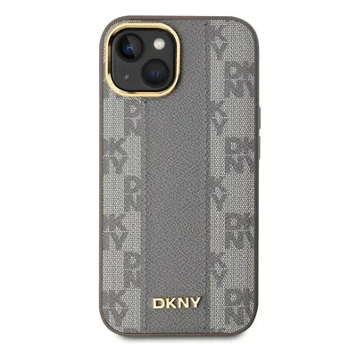 Zadní kryt DKNY PU Leather Checkered Pattern MagSafe pro Apple iPhone 15, béžová