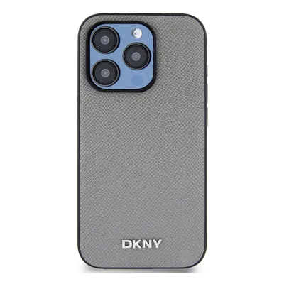 Zadní kryt DKNY PU Leather Silver Metal Logo Magsafe pro Apple iPhone 14 Pro, šedá