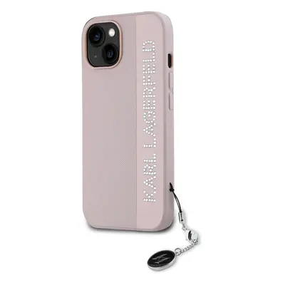 Zadní kryt Karl Lagerfeld PU Saffiano Rhinestone Charm pro Apple iPhone 15, růžová