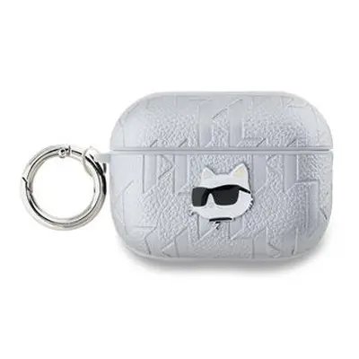 Pouzdro Karl Lagerfeld PU Embossed Choupette Head pro AirPods 3, stříbrná