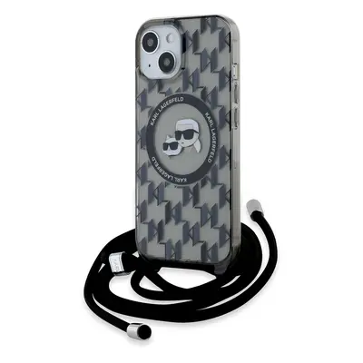 Zadní kryt Karl Lagerfeld IML Monogram Crossbody K&CH Heads MagSafe pro Apple iPhone 15, černá