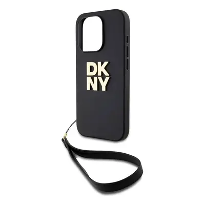 Zaní kryt DKNY PU Leather Stack Logo Wrist Strap pro Apple iPhone 15 Pro Max, černá