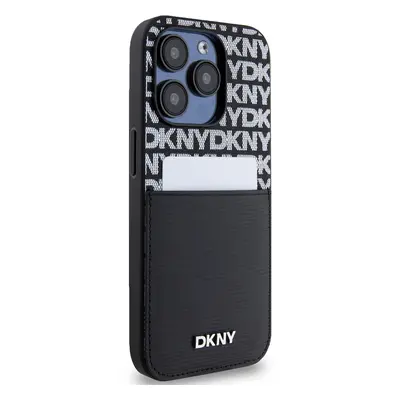 Zadní kryt DKNY PU Leather Repeat Pattern Card Pocket pro Apple iPhone 15 Pro, černá