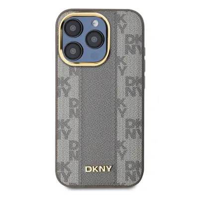 Zadní kryt DKNY PU Leather Checkered Pattern MagSafe pro Apple iPhone 15 Pro, béžová