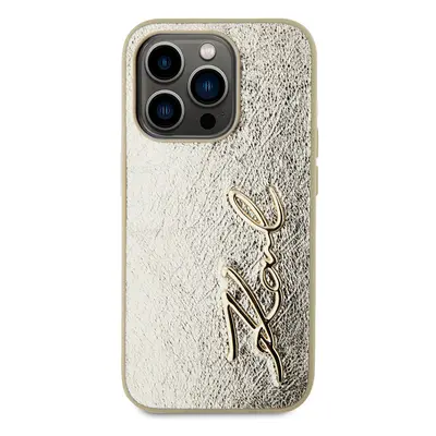 Zadní kryt Karl Lagerfeld Wrinkled PU Signature Logo pro Apple iPhone 15 Pro, zlatá