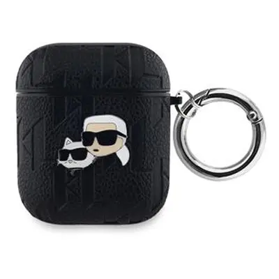 Pouzdro Karl Lagerfeld PU Embossed Choupette Heads pro AirPods 1/2, černá