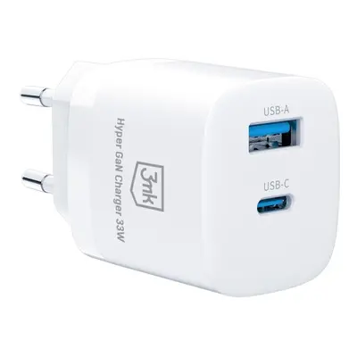 Nabíječka cestovní 3mk Hyper Charger 33W, GaN, 1x USB + 1x USB-C (PD), bílá