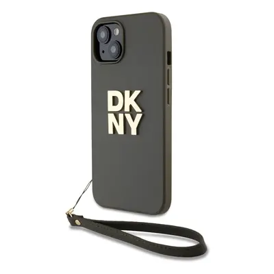 Zaní kryt DKNY PU Leather Stack Logo Wrist Strap pro Apple iPhone 14, zelená