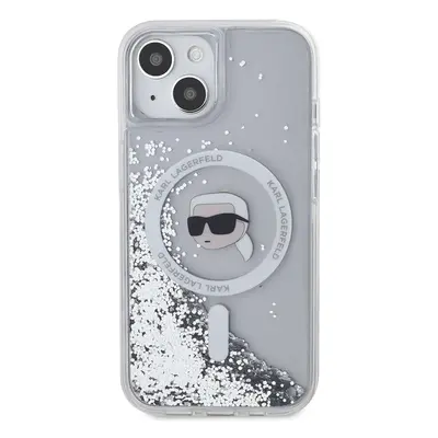 Zadní kryt Karl Lagerfeld Liquid Glitter Karl Head Magsafe pro Apple iPhone 15, transparentní