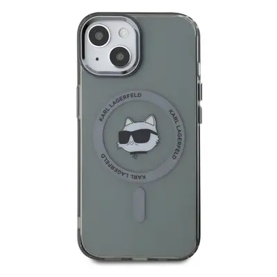 Zadní kryt Karl Lagerfeld IML Choupette Head Metal Frame MagSafe pro Apple iPhone 15, černá