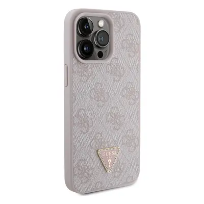 Zadní kryt Guess PU 4G Strass Triangle Metal Logo pro Apple iPhone 15 Pro Max, pink