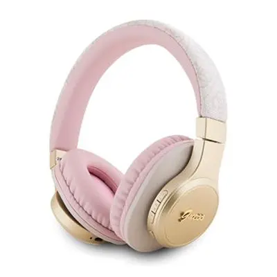 Bezdrátová luchátka Guess PU Leather 4G Script Logo BT5.3 Stereo Headphone, růžová