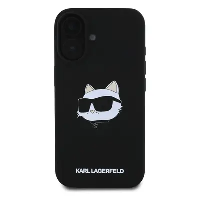 Zadní kryt Karl Lagerfeld Liquid Silicone Choupette Head MagSafe pro Apple iPhone 16, černá