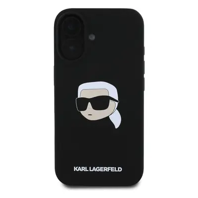 Zadní kryt Karl Lagerfeld Liquid Silicone Karl Head MagSafe pro Apple iPhone 16, černá