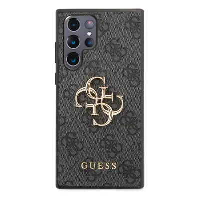 Zadní kryt Guess PU 4G Metal Logo pro Samsung Galaxy S22 Ultra, šedá