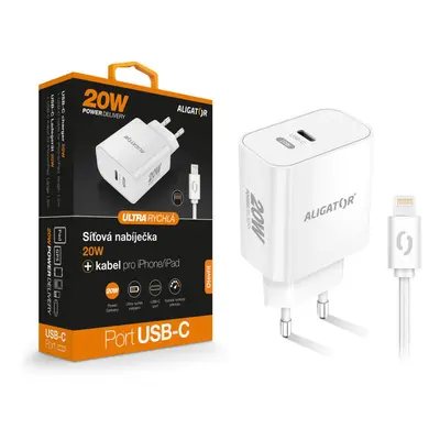 Aligator PD 20W rychlá nabíječka USB-C s kabelem USB-C/Lightning bílá