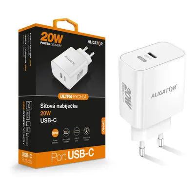 Aligator Power Delivery 20W chytrá síťová nabíječka USB-C bílá