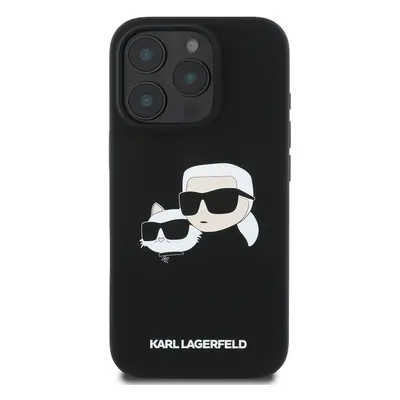 Zadní kryt Karl Lagerfeld Liquid Silicone Double Heads MagSafe pro Apple iPhone 16 Pro, černá