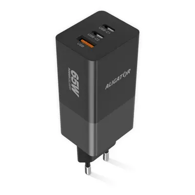 Aligator GaN, Power Delivery 65W, 2xUSB-C, 1xUSB-A, černá