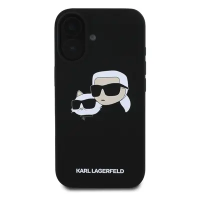 Zadní kryt Karl Lagerfeld Liquid Silicone Double Heads MagSafe pro Apple iPhone 16 Plus, černá