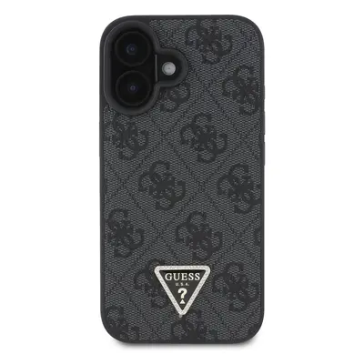 Zadní kryt Guess PU 4G Strass Triangle Metal Logo pro Apple iPhone 16, černá