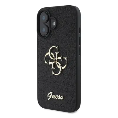 Zadní kryt Guess PU Fixed Glitter 4G Metal Logo pro Apple iPhone 16 Plus, černá