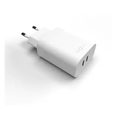 Síťová nabíječka FIXED s 2x USB-C výstupem, podpora PD, 35W, bílá