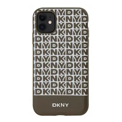 Zadní kryt DKNY PU Leather Repeat Pattern Bottom Stripe MagSafe pro Apple iPhone 11, hnědá