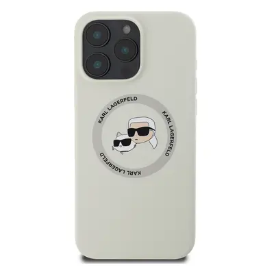 Zadní kryt Karl Lagerfeld Liquid Silicone K&CH Heads MagSafe pro Apple iPhone 16 Pro, béžová