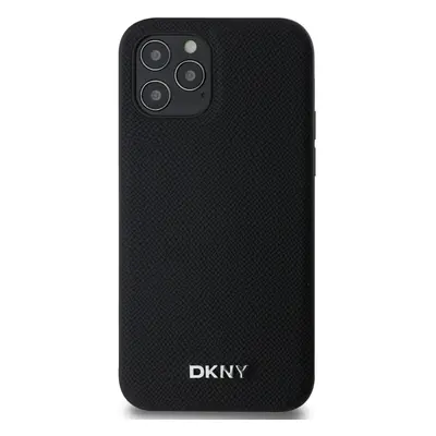 Zadní kryt DKNY PU Leather Silver Metal Logo Magsafe pro Apple iPhone 12/12 Pro, černá