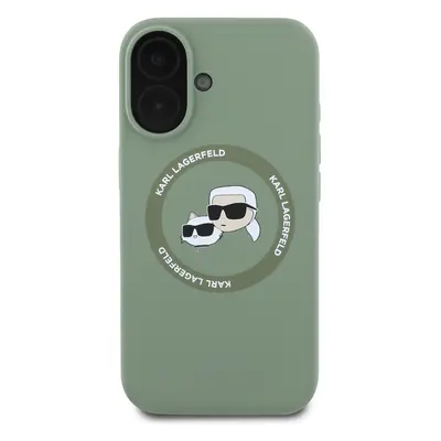 Zadní kryt Karl Lagerfeld Liquid Silicone K&CH Heads MagSafe pro Apple iPhone 16, khaki