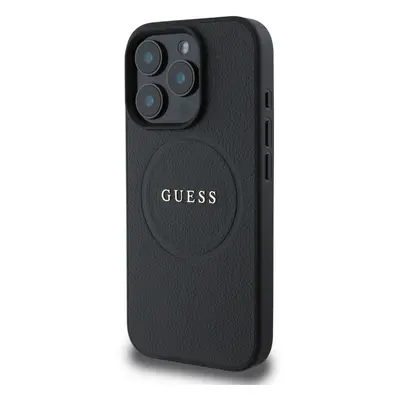 Zadní kryt Guess PU Grained Classic Logo MagSafe pro Apple iPhone 16 Pro, černá