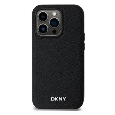 Zadní kryt DKNY PU Leather Silver Metal Logo Magsafe pro Apple iPhone 14 Pro Max, černá