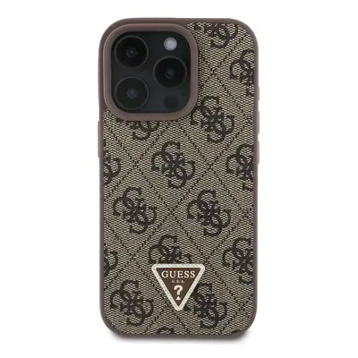 Zadní kryt Guess PU 4G Strass Triangle Metal Logo pro Apple iPhone 16 Pro, hnědá