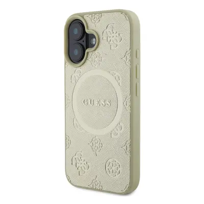 Zadní kryt Guess Saffiano Peony Stamp MagSafe pro Apple iPhone 16, zlatá