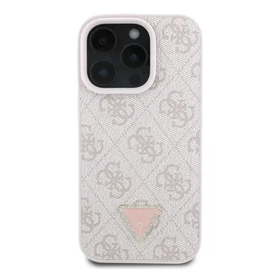 Zadní kryt Guess PU 4G Strass Triangle Metal Logo pro Apple iPhone 16 Pro Max, růžová