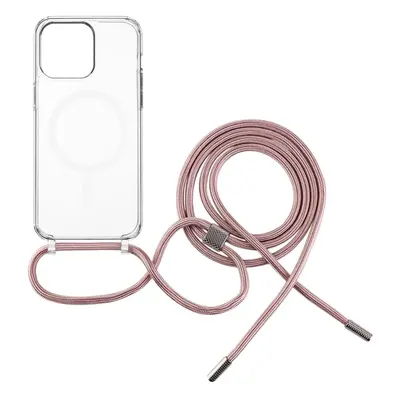 Pouzdro FIXED MagPure Neck s růžovou šňůrkou na krk pro Apple iPhone 16 Plus