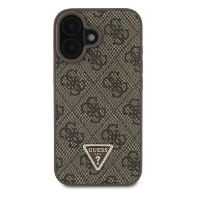 Zadní kryt Guess PU 4G Strass Triangle Metal Logo pro Apple iPhone 16, hnědá