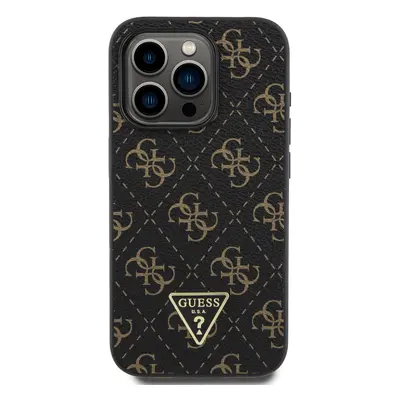 Zadní kryt Guess PU Leather 4G Triangle Metal Logo pro Apple iPhone 16 Pro, černá