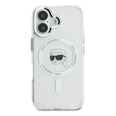 Zadní kryt Karl Lagerfeld IML Karl Head Metal Frame MagSafe pro Apple iPhone 16, transparentní