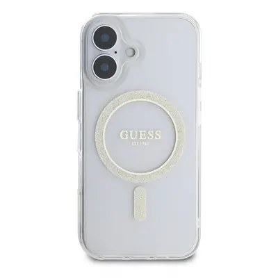 Zadní kryt Guess IML Glitter Ring MagSafe pro Apple iPhone 16, transparentní