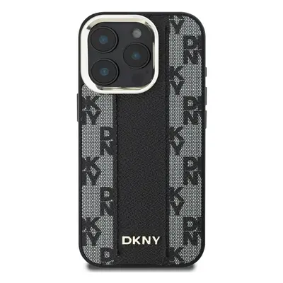 Zadní kryt DKNY PU Leather Checkered Pattern Magsafe pro Apple iPhone 16 Pro Max, černá