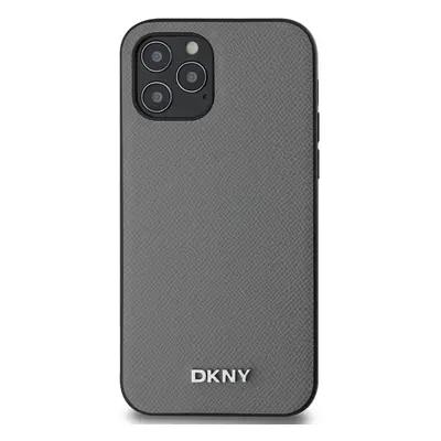 Zadní kryt DKNY PU Leather Silver Metal Logo Magsafe pro Apple iPhone 12/12 Pro, šedá