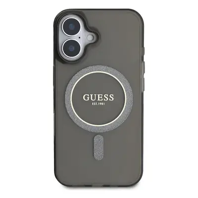 Zadní kryt Guess IML Glitter Ring MagSafe pro Apple iPhone 16, černá