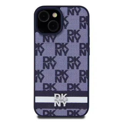 Zadní kryt DKNY PU Leather Checkered Pattern and Stripe pro Apple iPhone 15, modrá