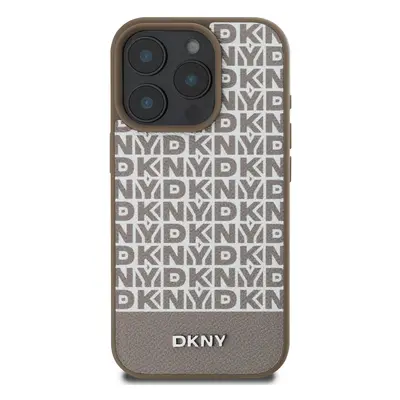 Zadní kryt DKNY PU Leather Repeat Pattern Bottom Stripe MagSafe pro Apple iPhone 16 Pro, hnědá