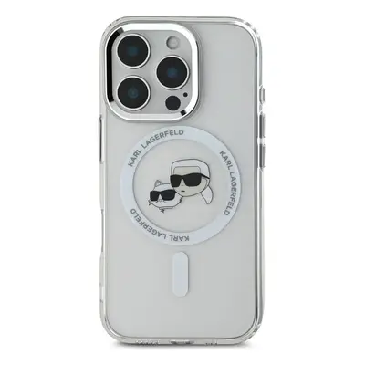 Zadní kryt Karl Lagerfeld IML K&CH Heads Metal Frame MagSafe pro Apple iPhone 16 Pro, transparen